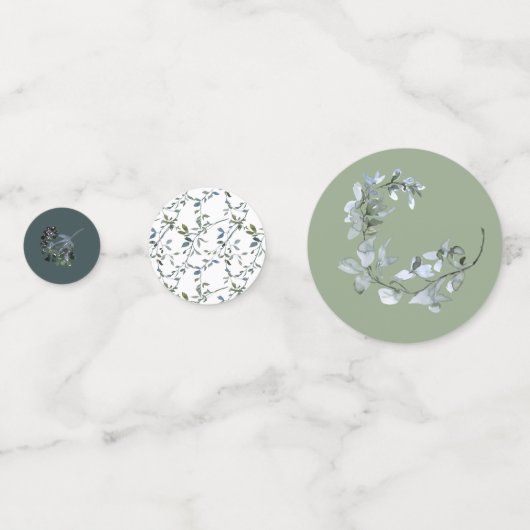 Sage Silver Green Floral Mariage Confetti (Derrière)