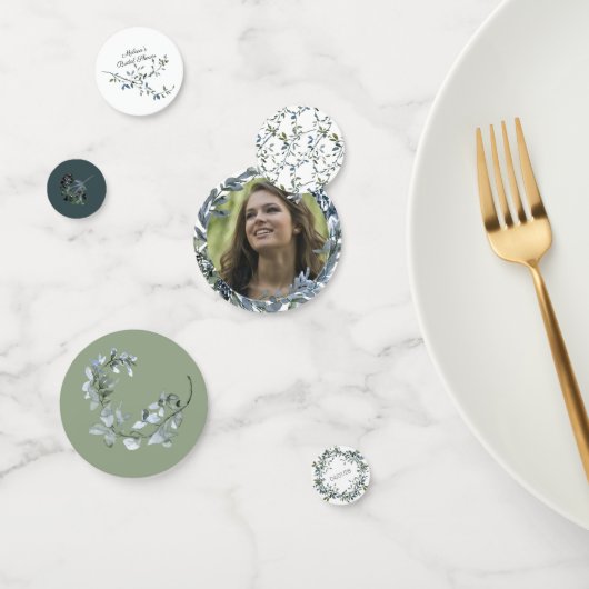 Sage Silver Green Floral Mariage Confetti (Groupe)