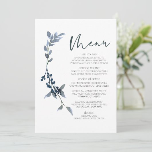 Sage Silver Green Floral Menu Mariage (Debout devant)