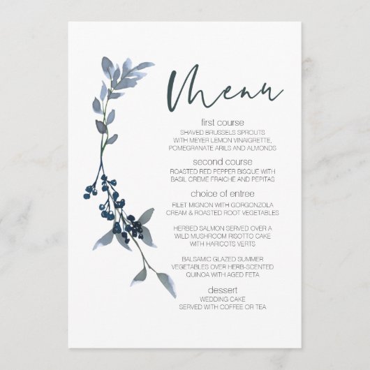 Sage Silver Green Floral Menu Mariage (Devant)