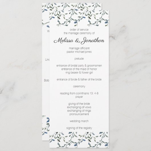 Sage Silver Green Floral Wedding Programme (Devant / Derrière)