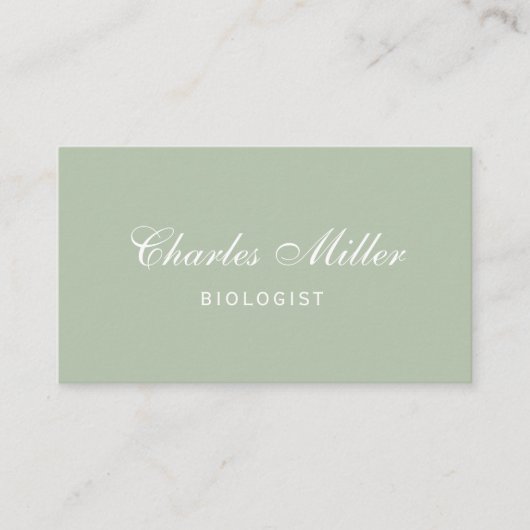 Sage Simple Green White Elegant Script Visitekaartje (Voorkant)