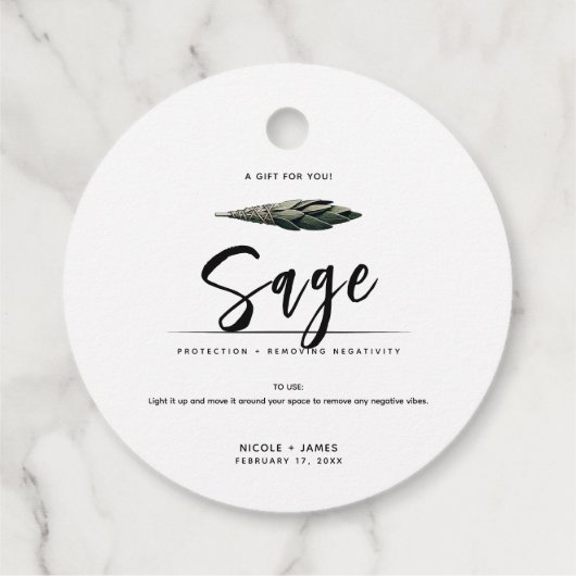 Sage Smudge Stick Minimale Moderne Bruiloft Bedankjes Labels (Achterkant)