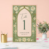 Sage Stained Glass Floral Wedding Table Number (Mariage)