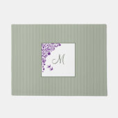 Sage Stripe Paarse Floral Script Monogram Doormat Deurmat (Voorkant)