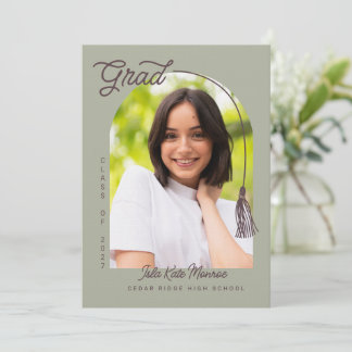 Sage Tassel Grad Announcement with Photo Kaart