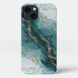 Sage Teal & Gold Marble Phone Case iPhone 13 Hoesje