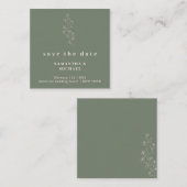 Sage Tiny Floral Mini Vierkante Bruiloft SAVE the  Informatiekaartje (Voorkant / Achterkant)