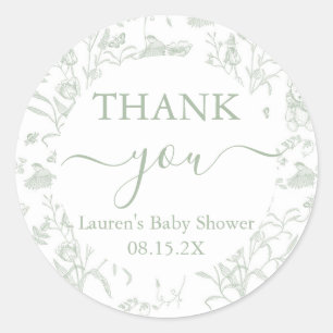 Sage Toile Beer Baby shower Ronde Sticker