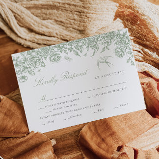 Sage Toile Trouw RSVP-kaart met maaltijdkeuzes  RSVP Kaartje
