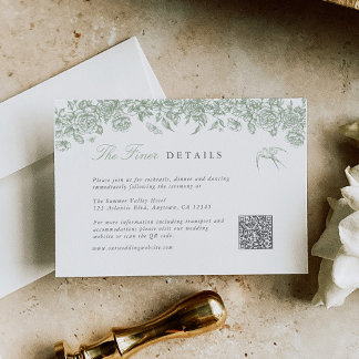 Sage Toile Trouwdetails Enclosure Card QR Code  Informatiekaartje