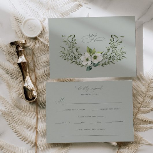 Sage Tuin Bruiloft RSVP Respons Enclosure Kaart