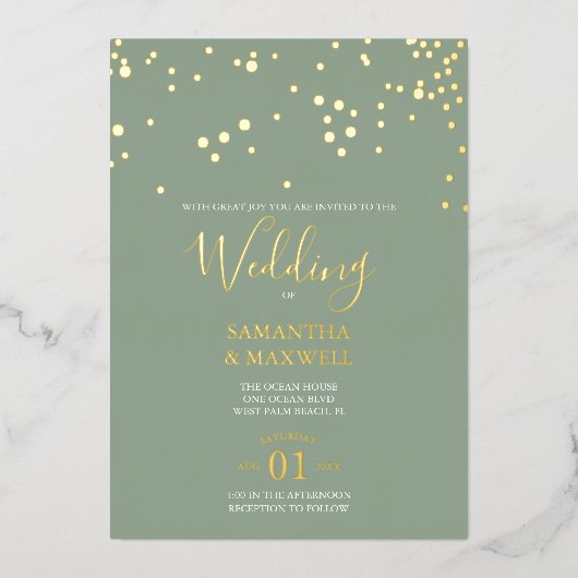 Sage Typographie Mariage Foil Invitation (Recto)
