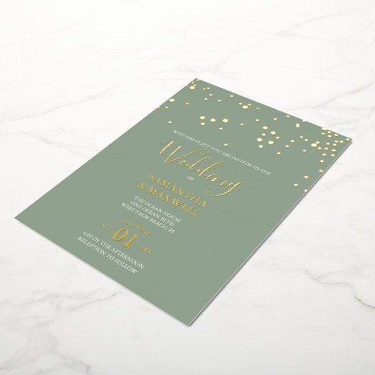 Sage Typographie Mariage Foil Invitation (Rotation)