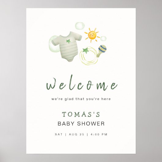 Sage Vert Aquarelle Affiche de bienvenue Vêtements (Devant)