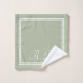 Sage Vert Blanc Élégant Monogramme Moderne (Gant de toilette)