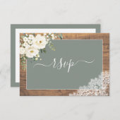 Sage Vert Blanc Floral Script dentelle Bois RSVP (Devant / Derrière)