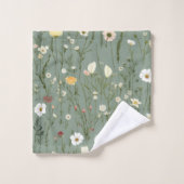 Sage Vert Blanc Jaune Fleur sauvage Boho tendance (Gant de toilette)