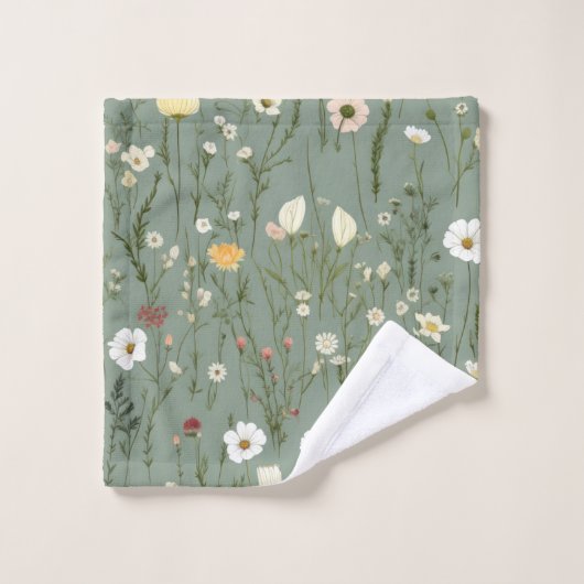 Sage Vert Blanc Jaune Fleur sauvage Boho tendance (Gant de toilette)