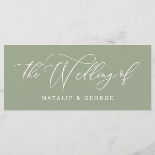 Sage vert, blanc script le mariage du menu de sign (Dos)