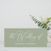 Sage vert, blanc script le mariage du menu de sign (Debout devant)