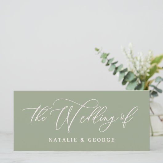 Sage vert, blanc script le mariage du menu de sign (Debout devant)