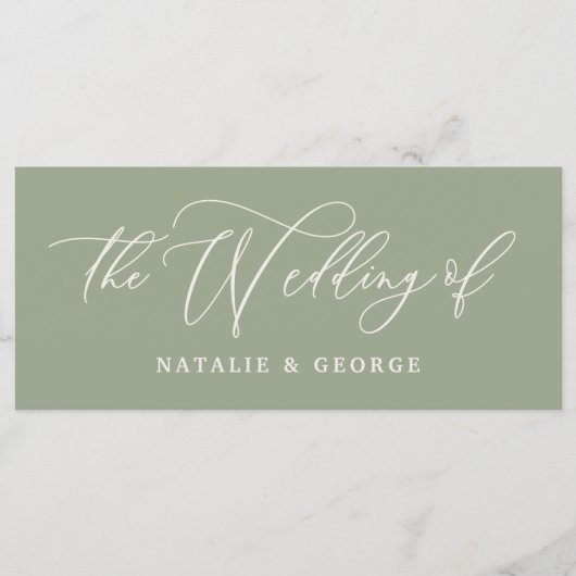 Sage vert, blanc script le mariage du menu de sign (Devant)