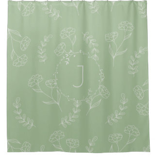 Sage Vert Bohème Monogramme Douche Rideau