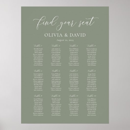 Sage Vert Couleur 12 table Mariage Tableau de sièg (Devant)