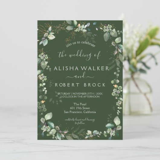 Sage vert et blanc Faire-part de mariage simple (Debout devant)