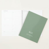 Sage vert et blanc | Monogramme moderne (Devant avec enveloppe)