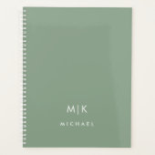 Sage vert et blanc | Monogramme moderne (Devant)