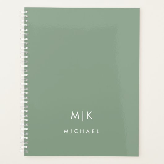 Sage vert et blanc | Monogramme moderne (Devant)