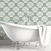 Sage Vert et Coquillage Blanc Papier Peint pour Sa
