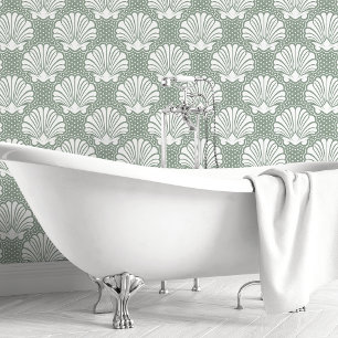Sage Vert et Coquillage Blanc Papier Peint pour Sa