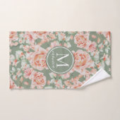 Sage Vert Floral Aquarelle Rose Motif Monogramme (Serviette à main)