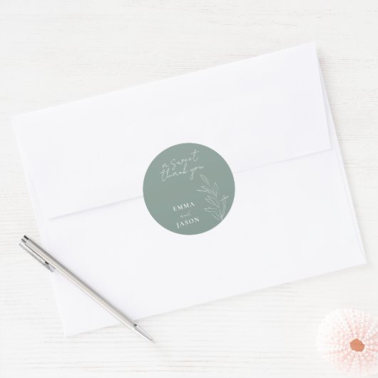 Sage vert floral Mariage Classic rond Sticker (Enveloppe)