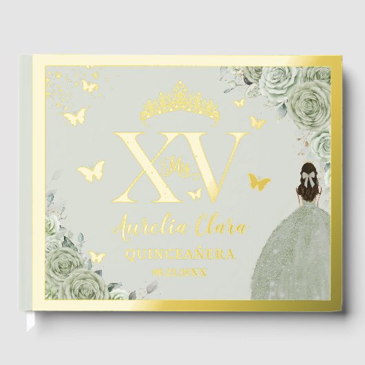 Sage Vert Floral Quinceañera Quince 15 XV Or (Recto)