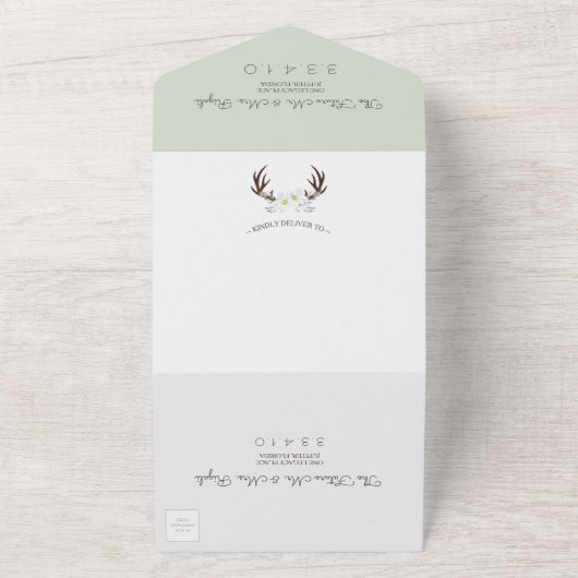 Sage Vert Flores Rustiques Tout En Une Invitation (Dehors)