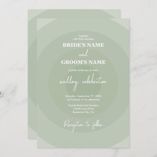 Sage Vert Moderne Monogramme Faire-part de mariage (Devant / Derrière)