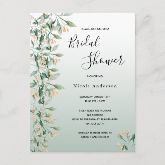 Sage vert or fleuri nuptiale invitation douche (Devant)