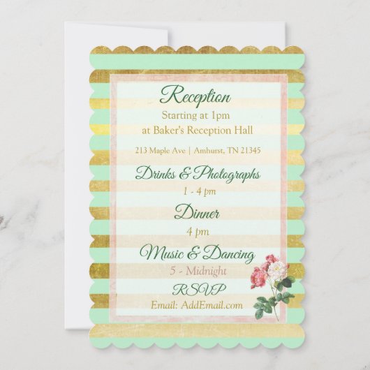 Sage Vert or rayé Faire-part de mariage floral (Dos)