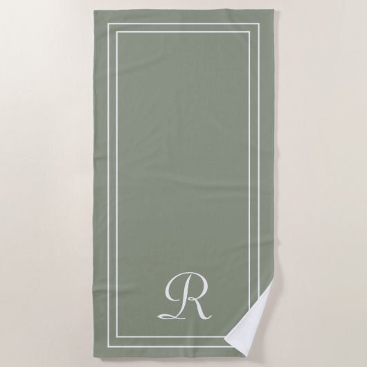 Sage Vert simple et élégant serviette de plage Mon (Devant)