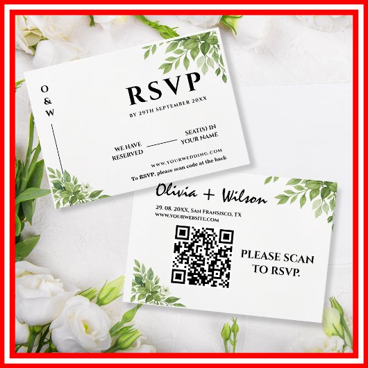 Sage Vert verdure Feuille QR Code Mariage RSVP