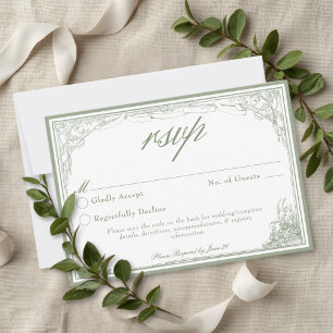 Sage Vintage Botanische Trellis Boog Bruiloft QR RSVP Kaartje