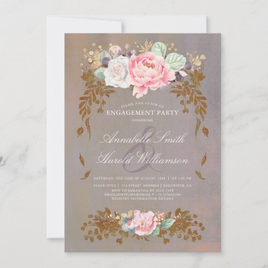 Sage Violet Goud Blush | Bloemenverlovingsfeest Kaart (Voorkant)