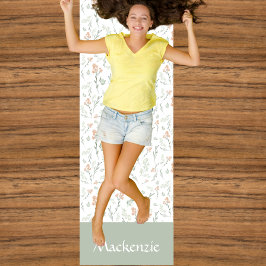 Sage Watercolor Wildflower Floral Custom Name Yogamat