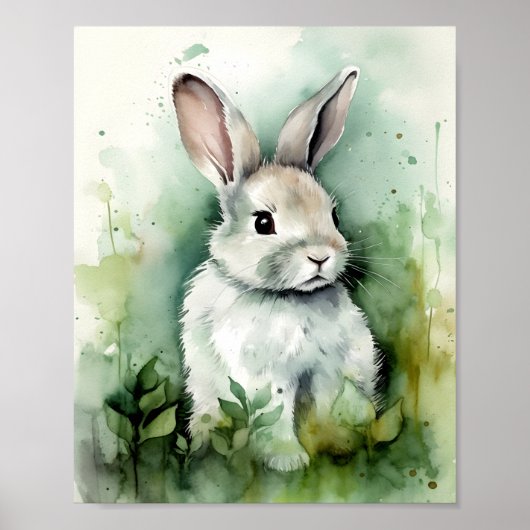 Sage Waterverf Baby Bunny Poster (Voorkant)