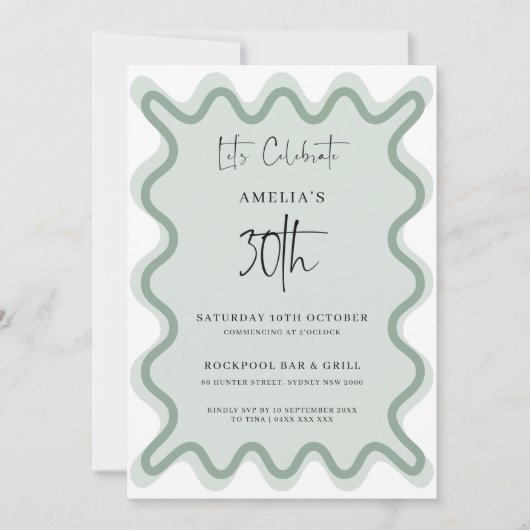 Sage Wavy Border 30th Birthday Invitation (Devant)