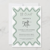 Sage Wavy Border 50e verjaardag uitnodiging (Voorkant)